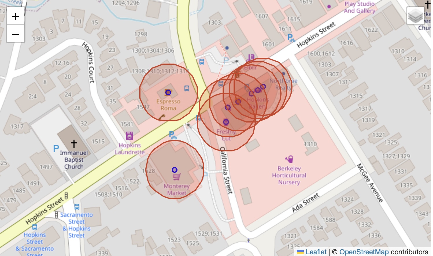 Monterey Market area with circles