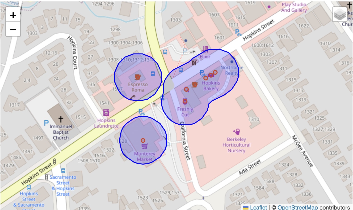 Monterey Market area with circles