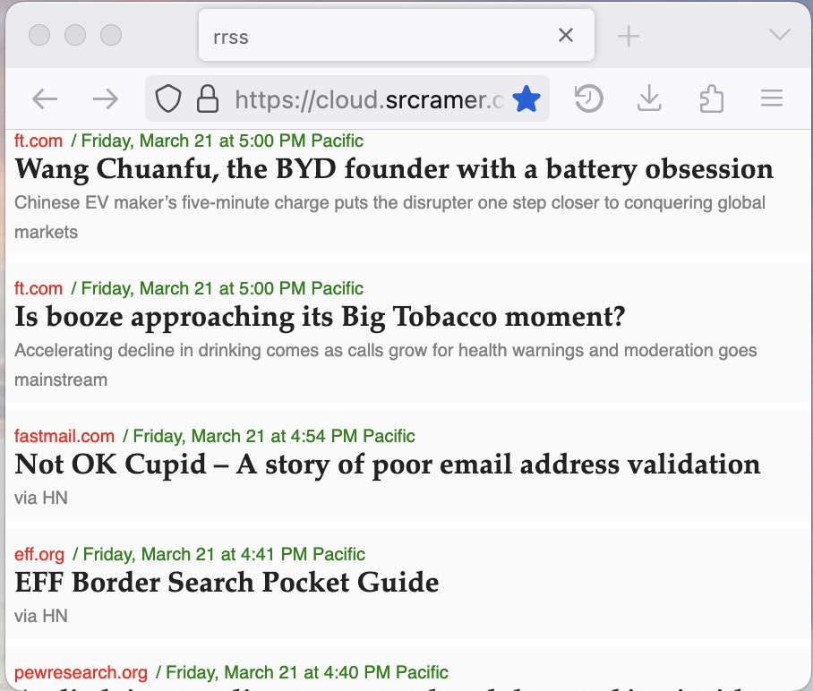 Screenshot of RRSS front-end