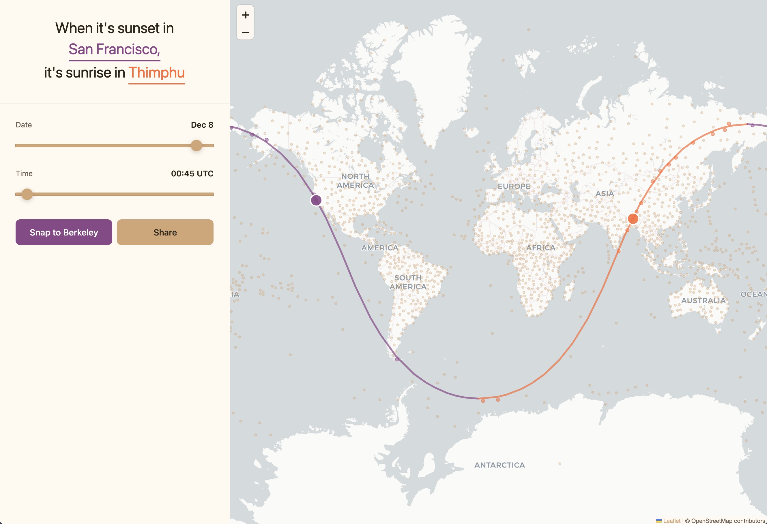 When it's sunset in San Francisco it's sunrise in Thimphu, Bhutan
